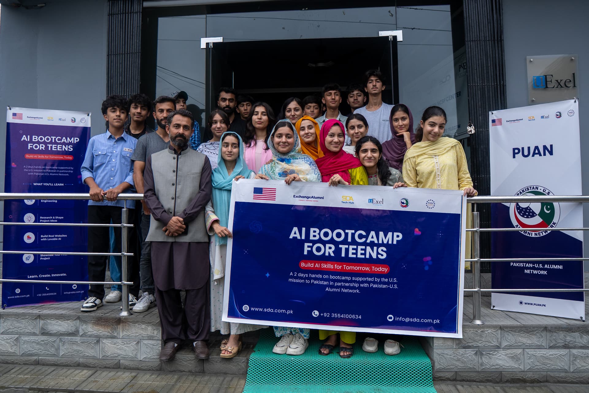 Group photo of AI Bootcamp for Teens participants outside the venue